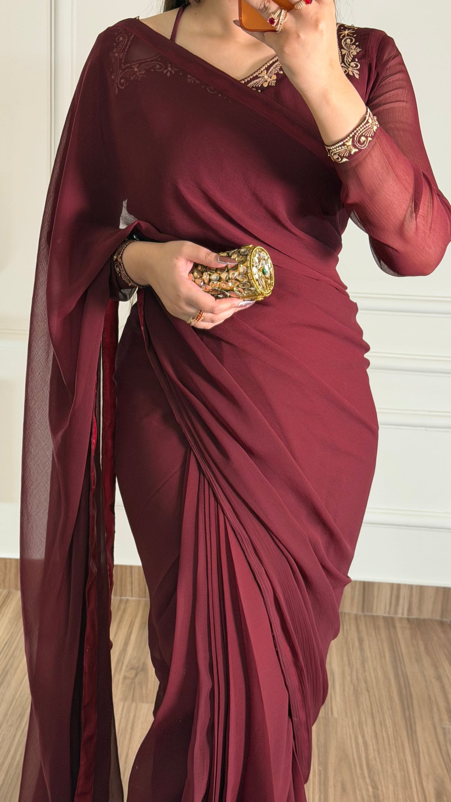 Luxury Embroidered Chiffon Saree – Party Wear