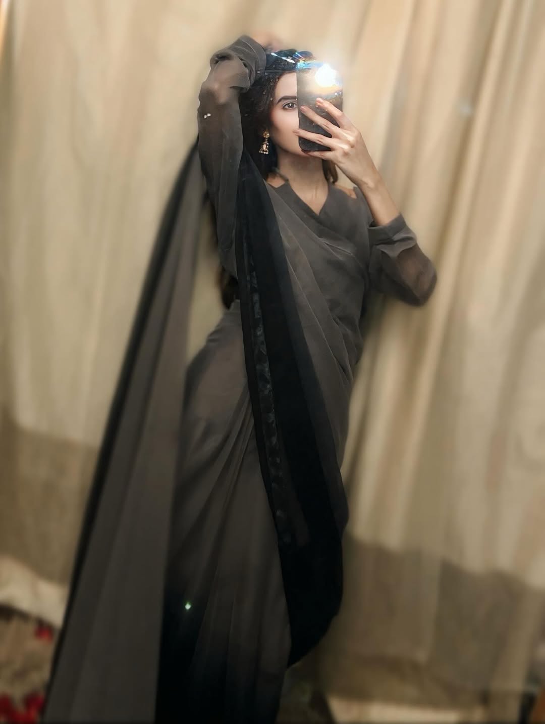 Grey Black Shaded Chiffon Saree | Ombre Saree