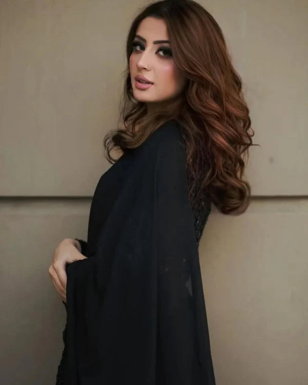 Premium Black Sequin Chiffon Saree