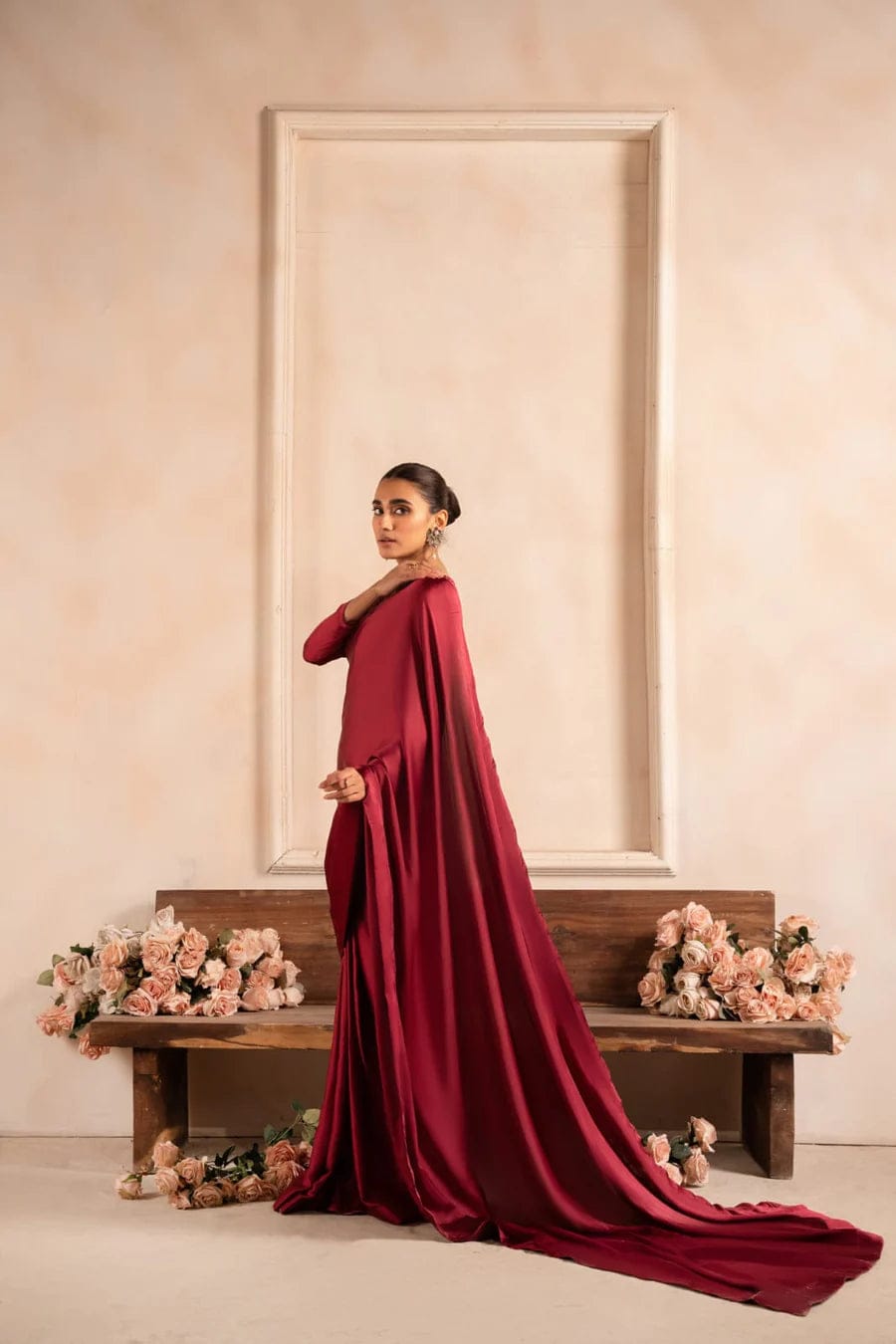 Classical Plain Silk Saree Stitched Maroon