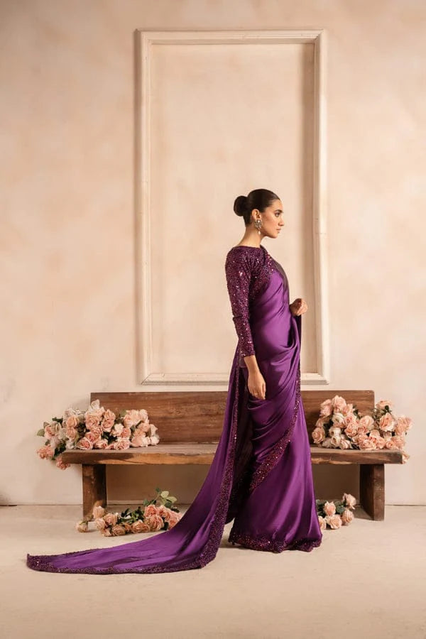 Premium Purple Silk Sequin Saree