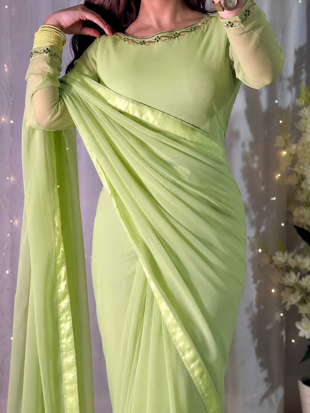 Hania Stitched Chiffon Saree