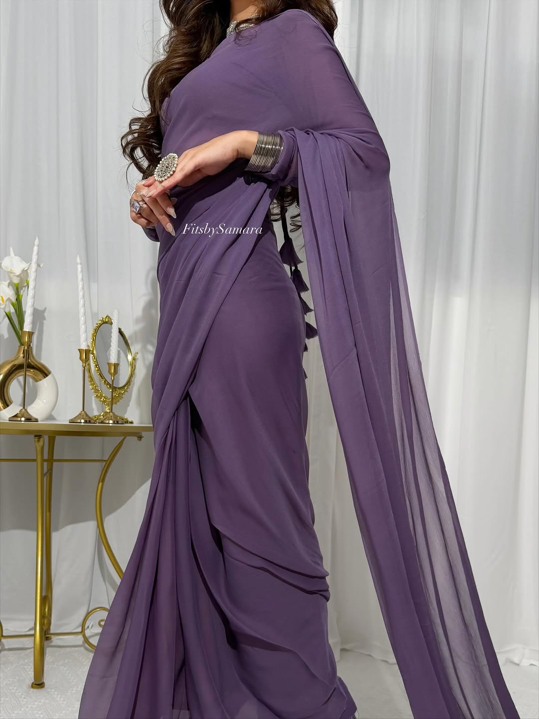 Classic Lavender Chiffon Saree | Soft Purple Chiffon Sari