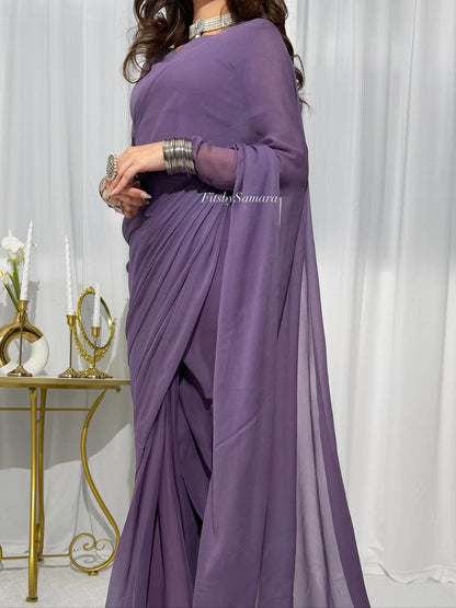 Classic Lavender Chiffon Saree | Soft Purple Chiffon Sari
