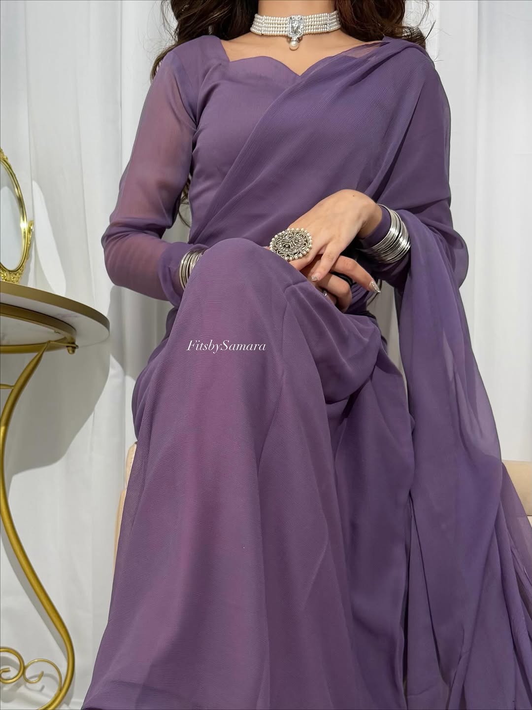 Classic Lavender Chiffon Saree | Soft Purple Chiffon Sari