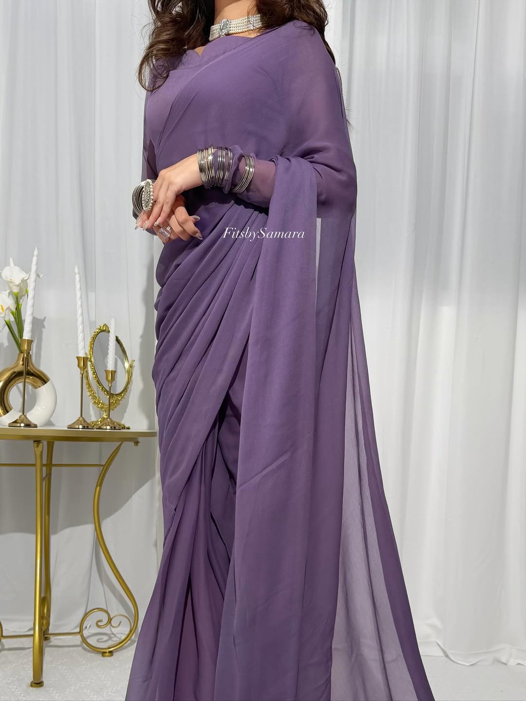 Classic Lavender Chiffon Saree | Soft Purple Chiffon Sari