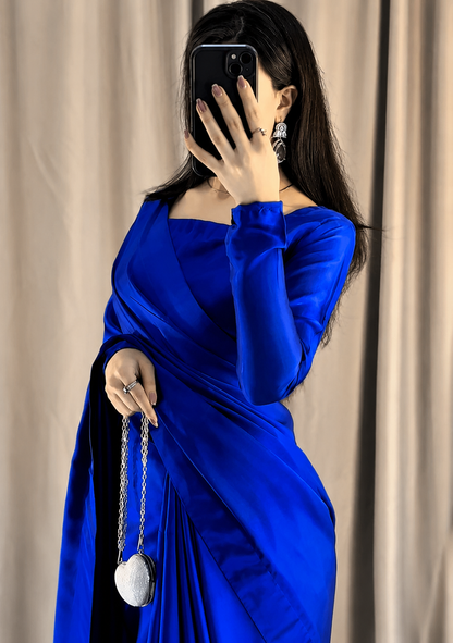 Nayab Stitched Plain Silk Saree