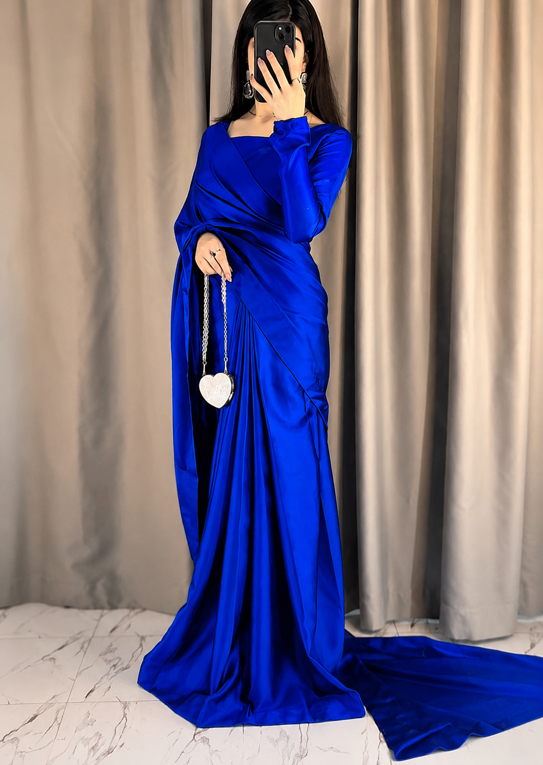 Nayab Stitched Plain Silk Saree