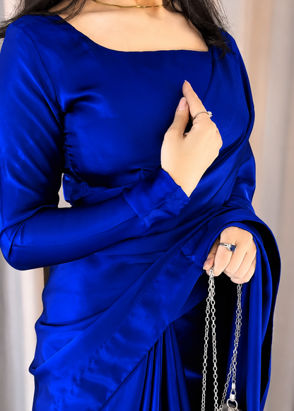 Nayab Stitched Plain Silk Saree