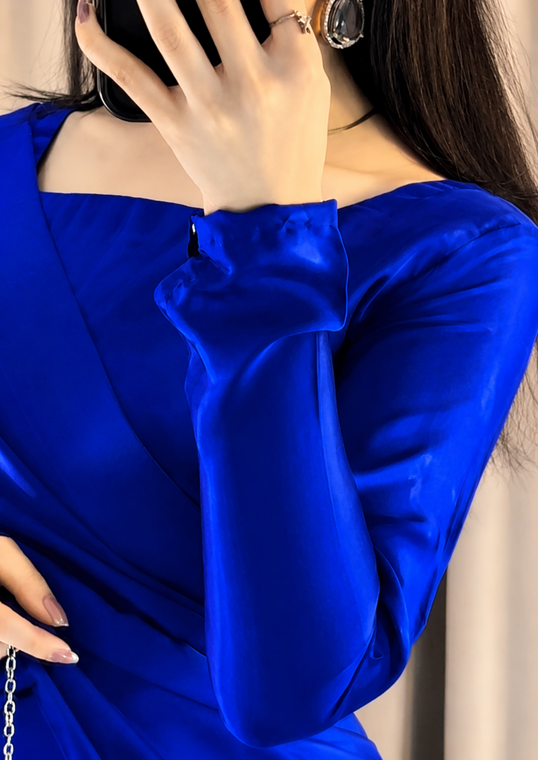 Nayab Stitched Plain Silk Saree
