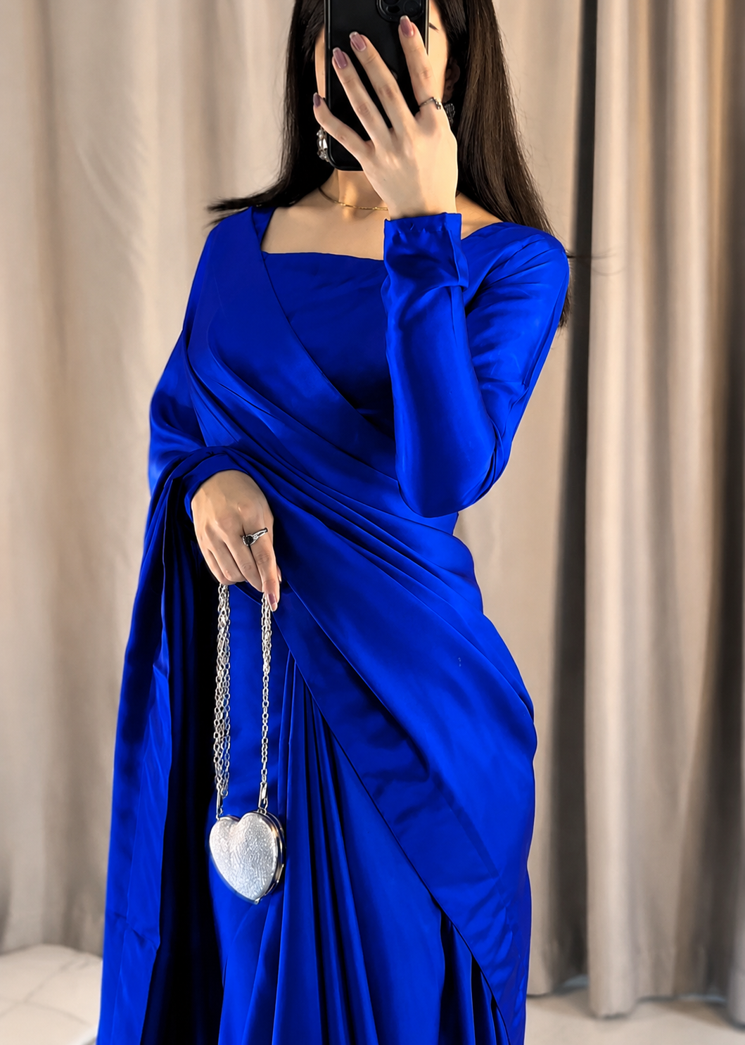 Nayab Stitched Plain Silk Saree