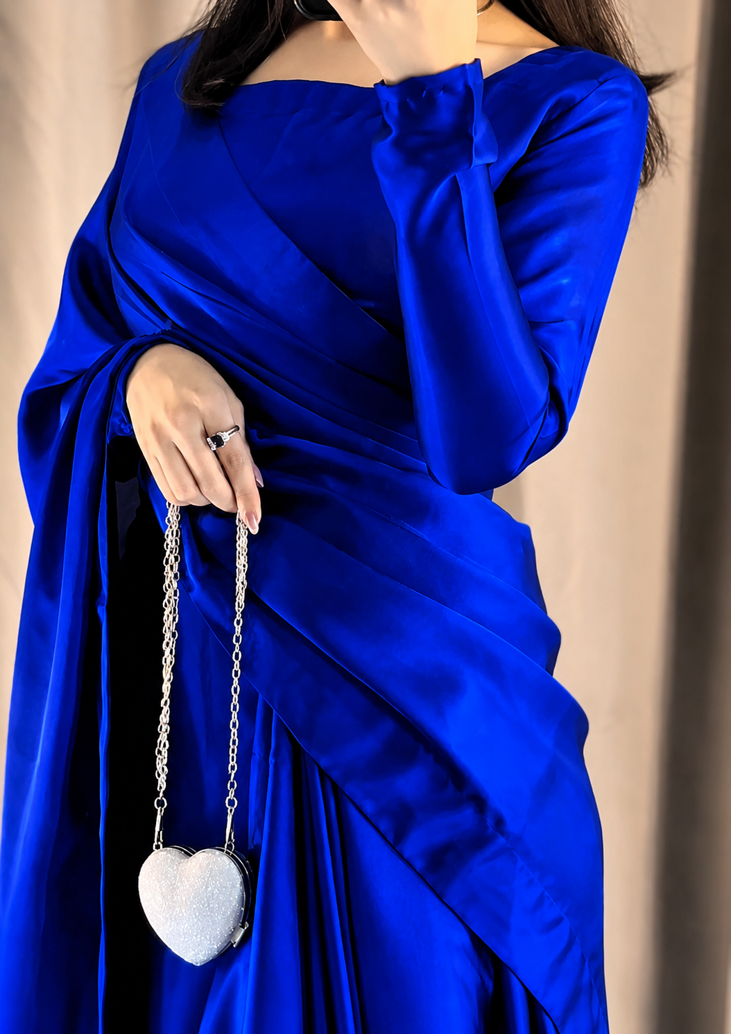 Nayab Stitched Plain Silk Saree