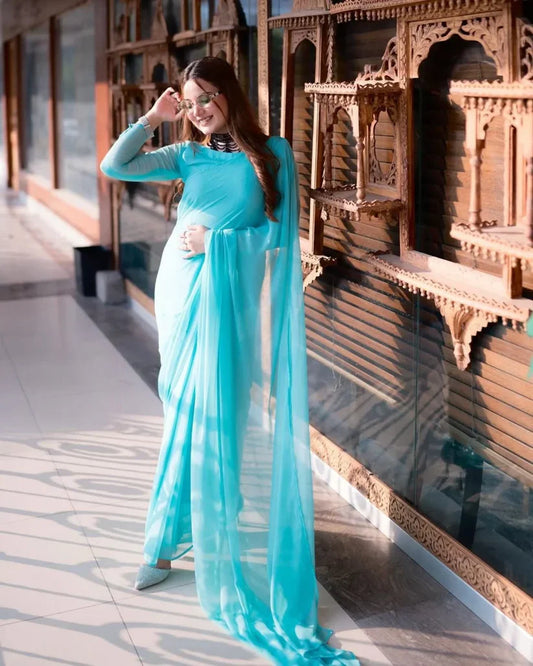 Soft Elegant Chiffon Saree | Ocean Mist Sea Green