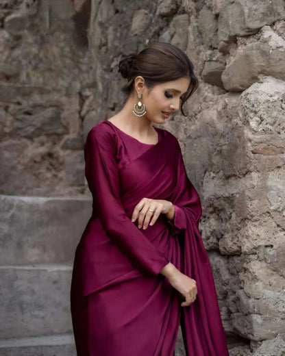 Classical Plain Silk Saree Stitched