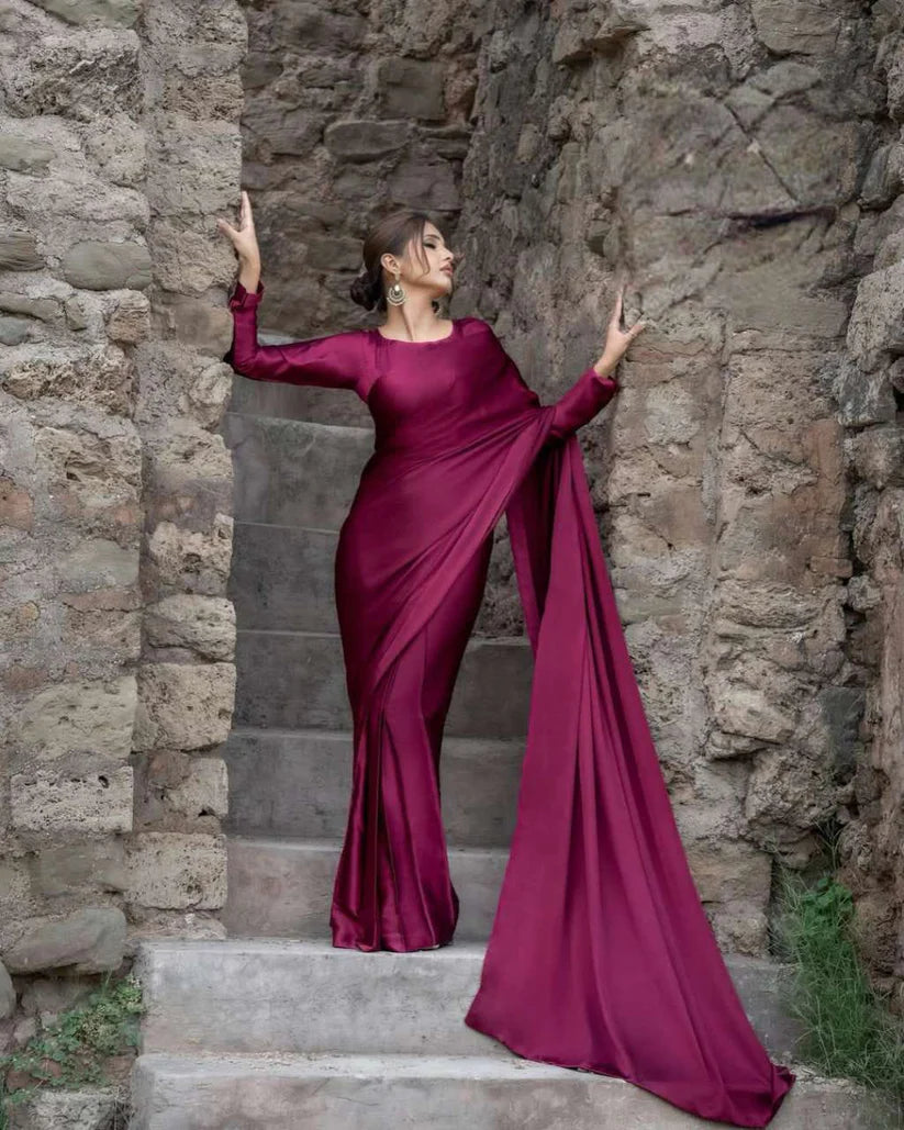 Classical Plain Silk Saree Stitched