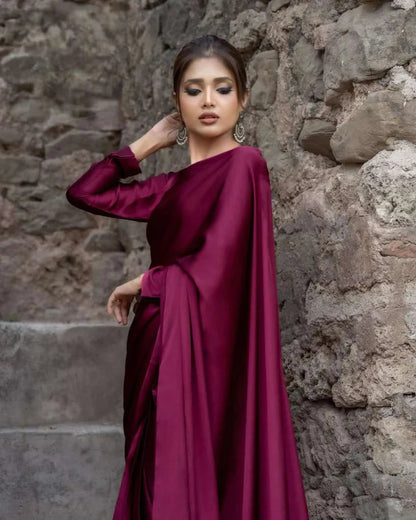 Classical Plain Silk Saree Stitched