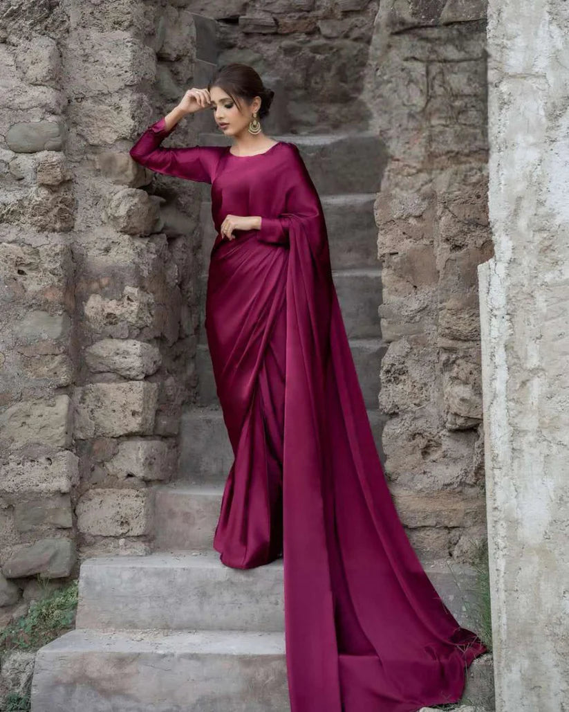 Classical Plain Silk Saree Stitched