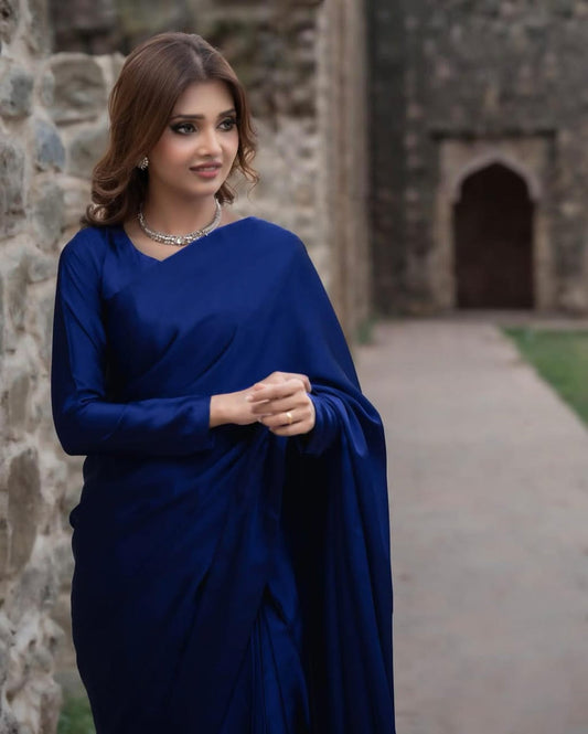 Classical Plain Silk Saree Stitched