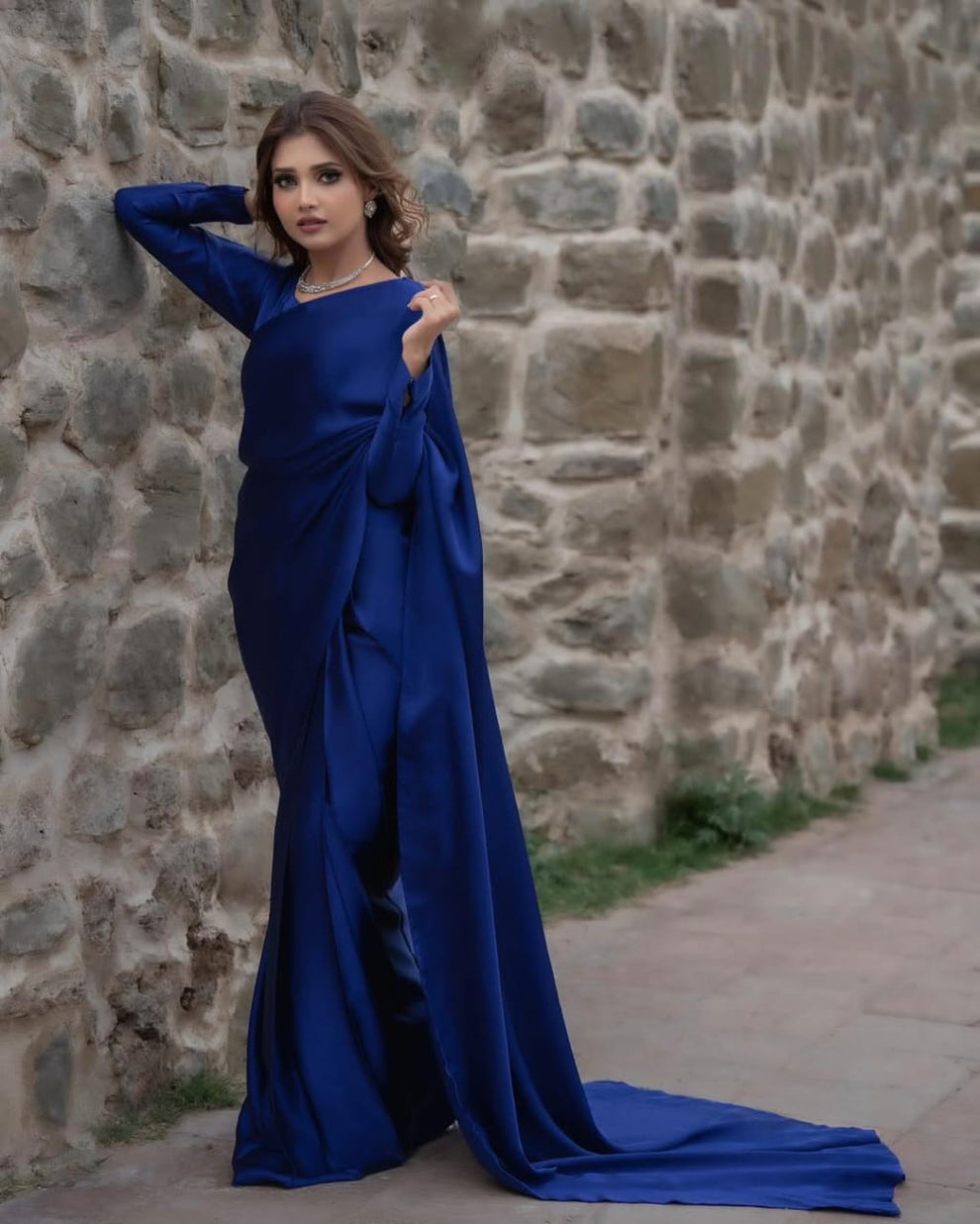 Classical Plain Silk Saree Stitched