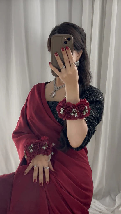Maroon Chiffon Sequin Blouse Saree
