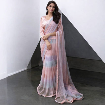 Pastel Ombre Net Saree with Subtle Sparkle