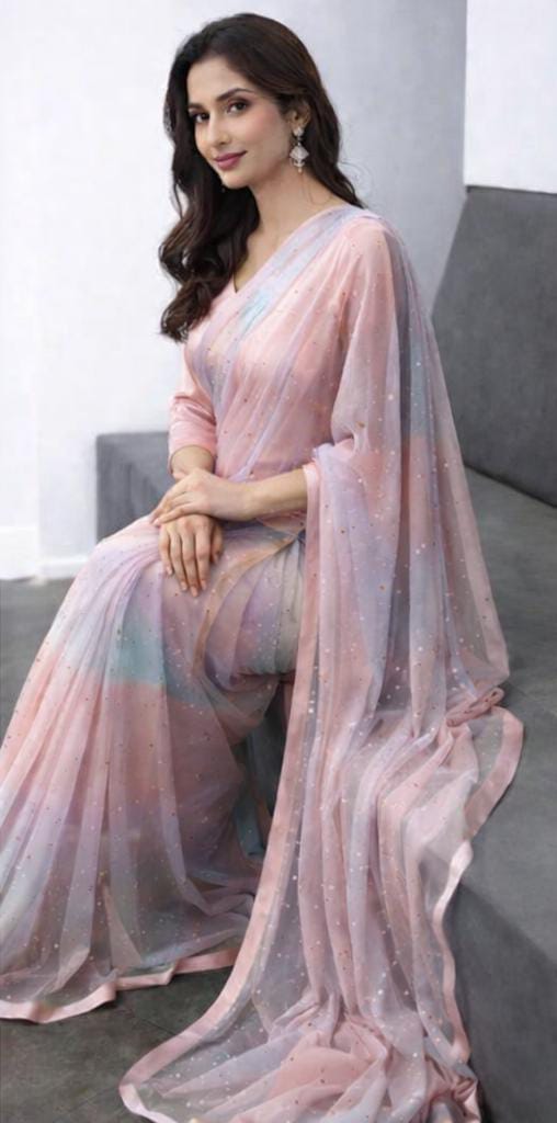 Pastel Ombre Net Saree with Subtle Sparkle