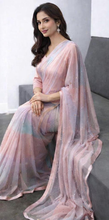 Pastel Ombre Net Saree with Subtle Sparkle