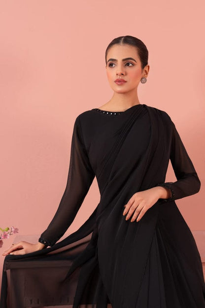 Elegant Black Chiffon Saree with Modern Draping