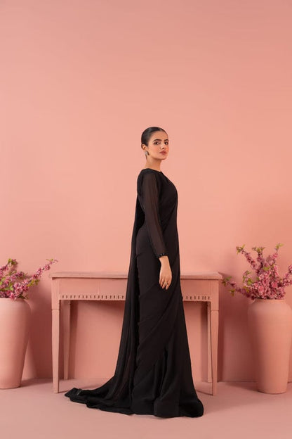 Elegant Black Chiffon Saree with Modern Draping