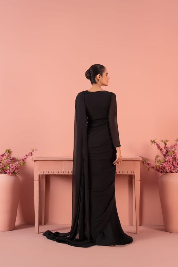 Elegant Black Chiffon Saree with Modern Draping