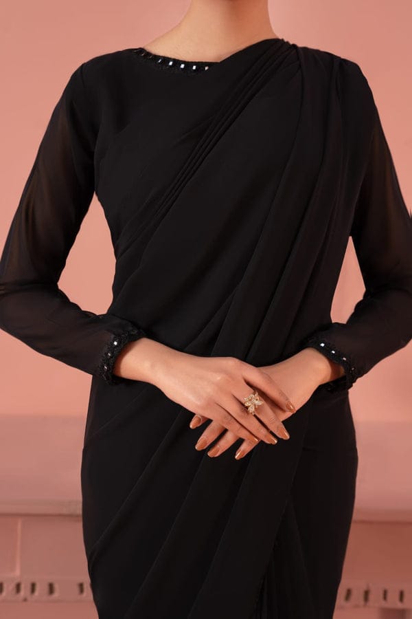 Elegant Black Chiffon Saree with Modern Draping