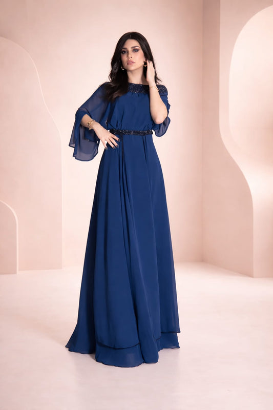 Blue Chiffon Maxi With Extra Layers & Handwork