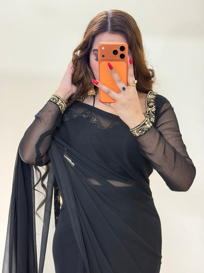 Luxury Embroidered Chiffon Saree – Party Wear
