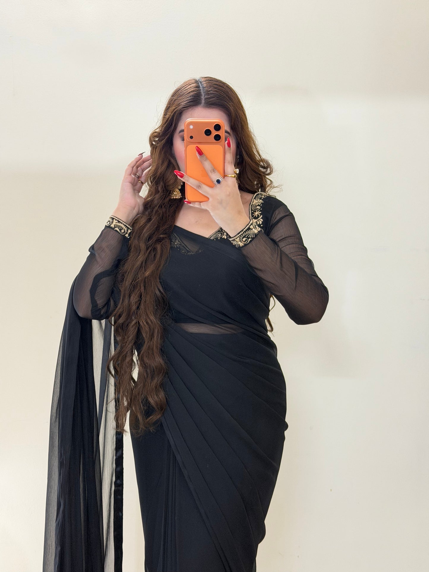 Luxury Embroidered Chiffon Saree – Party Wear
