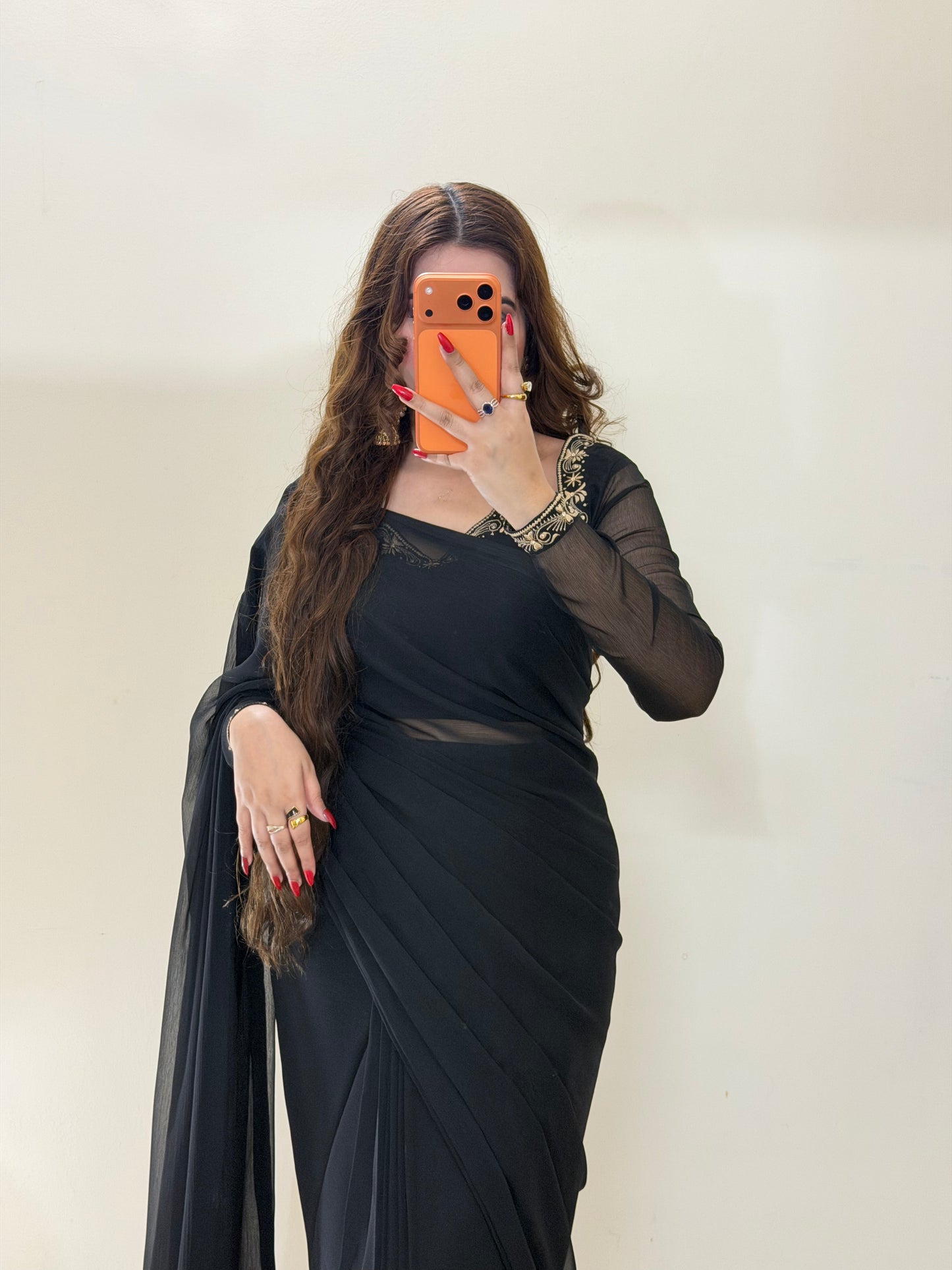Luxury Embroidered Chiffon Saree – Party Wear