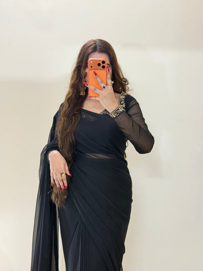 Luxury Embroidered Chiffon Saree – Party Wear