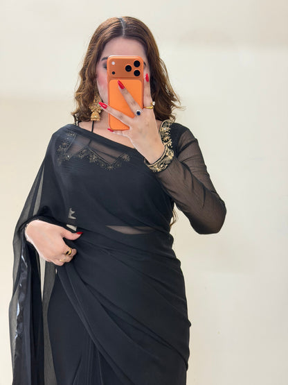 Luxury Embroidered Chiffon Saree – Party Wear