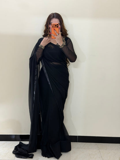 Luxury Embroidered Chiffon Saree – Party Wear