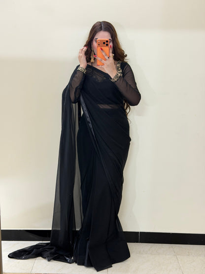 Luxury Embroidered Chiffon Saree – Party Wear
