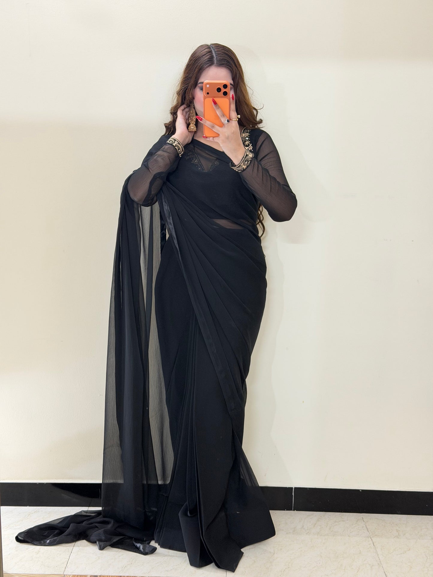 Luxury Embroidered Chiffon Saree – Party Wear