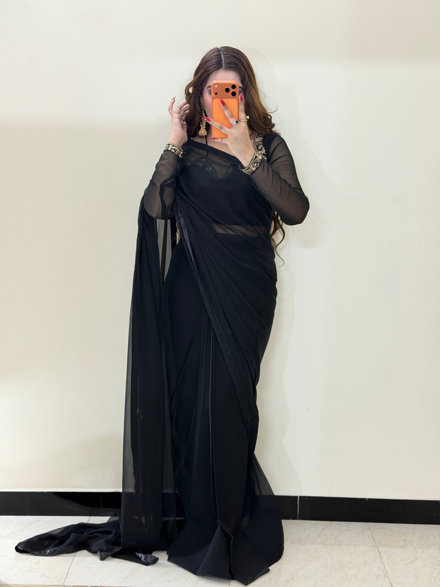 Luxury Embroidered Chiffon Saree – Party Wear