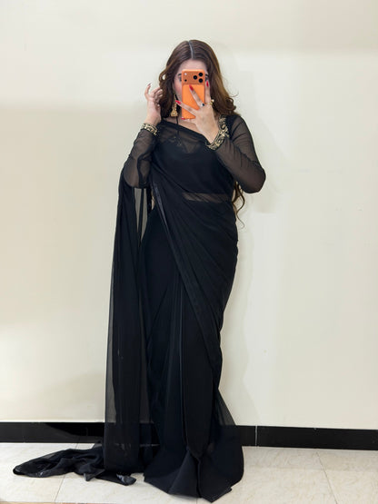 Luxury Embroidered Chiffon Saree – Party Wear
