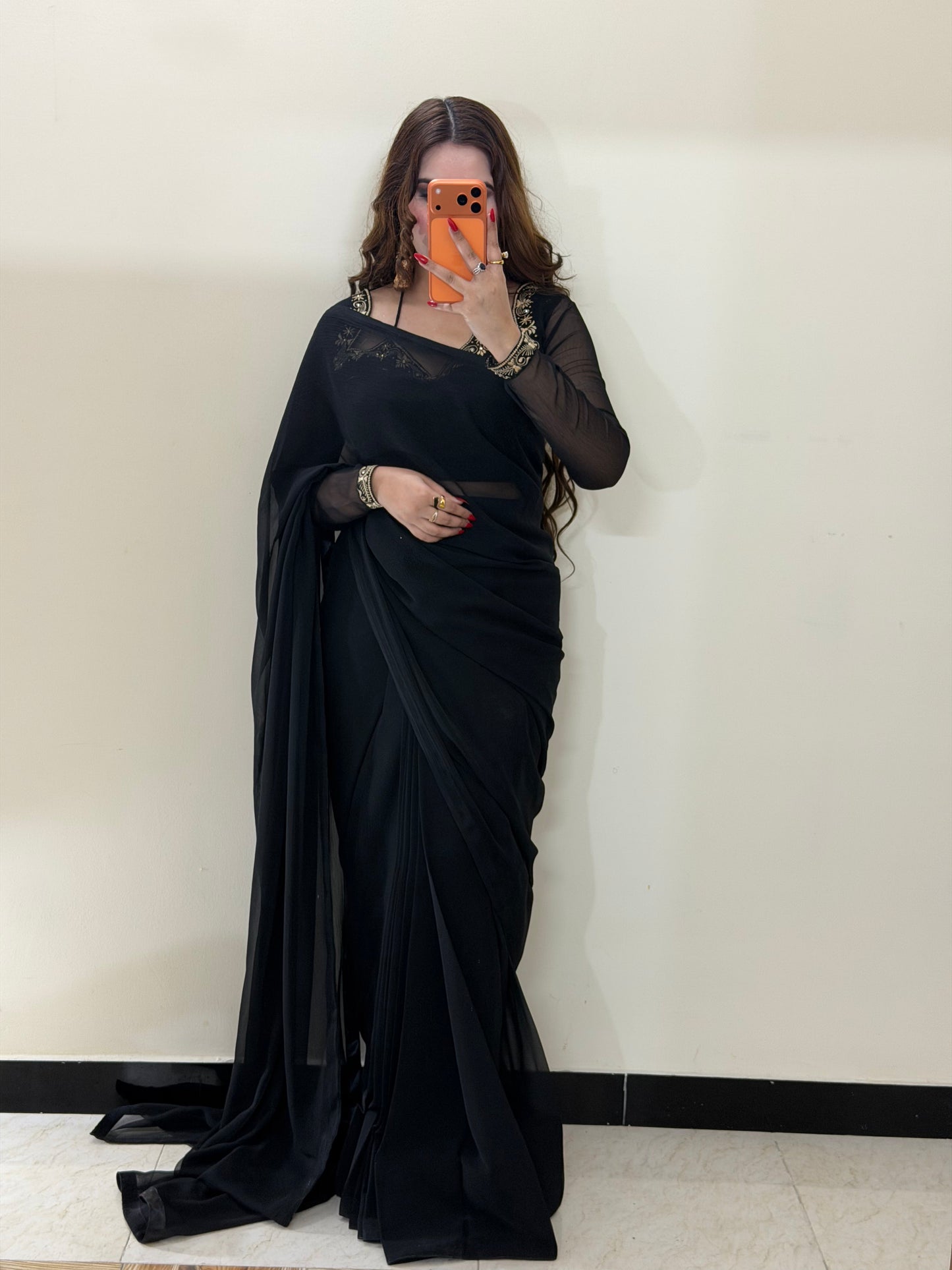 Luxury Embroidered Chiffon Saree – Party Wear