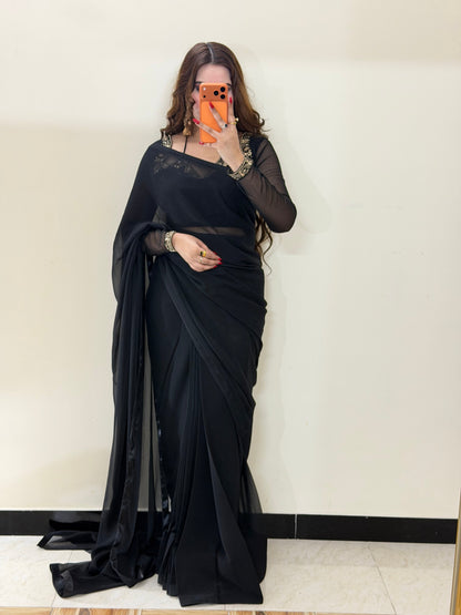 Luxury Embroidered Chiffon Saree – Party Wear