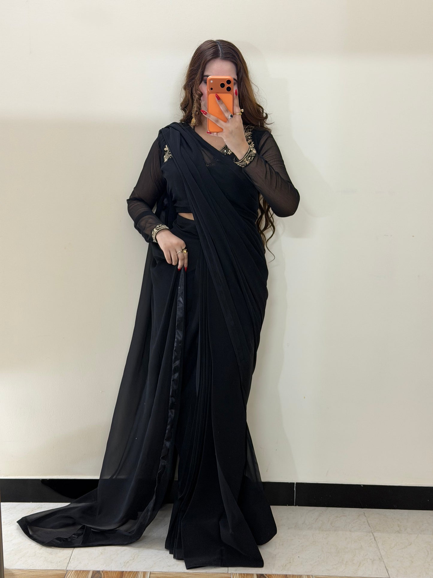 Luxury Embroidered Chiffon Saree – Party Wear