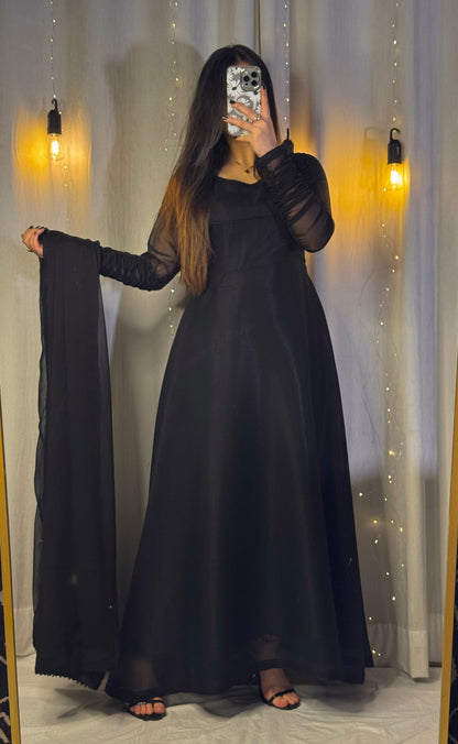 Heavy Flare Black Maxi Dress