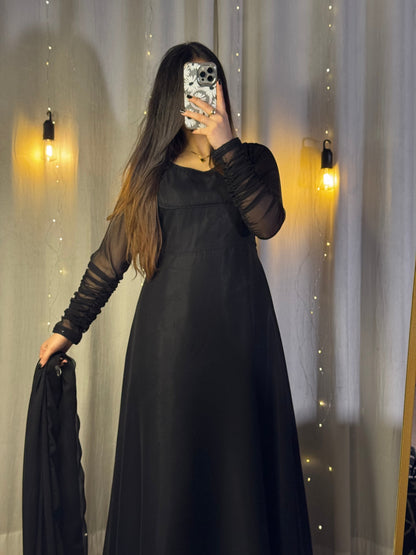 Heavy Flare Black Maxi Dress