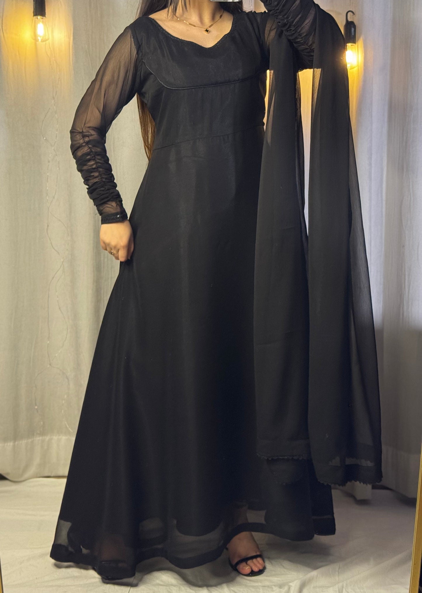 Heavy Flare Black Maxi Dress
