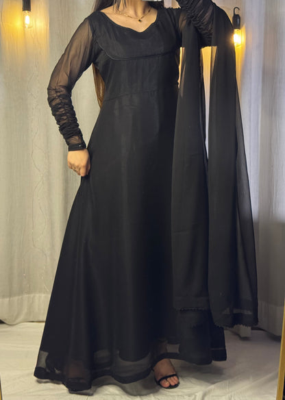 Heavy Flare Black Maxi Dress