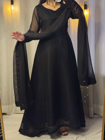Heavy Flare Black Maxi Dress